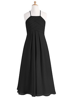 Azazie Ginger Junior Black A-Line Pleated Chiffon Dress image7