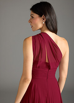 Azazie Charlize Bridesmaid Dresses Burgundy A-Line One Shoulder Chiffon Dress image6