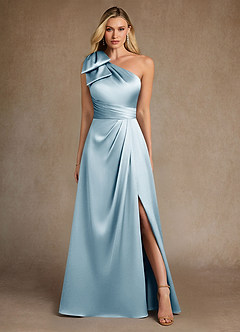 Azazie Easton Mother of the Bride Dresses Sky Blue A-Line One Shoulder Stretch Satin Dress image1