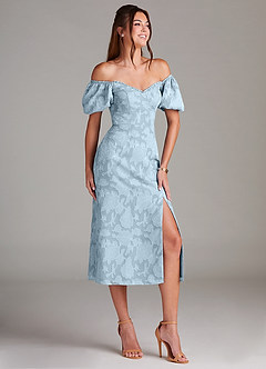 Azazie Evalina Bridesmaid Dresses Sky Blue Sheath Floral Burnout Dress image3