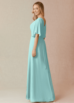 Azazie Cierra Brautjungfernkleider A-Linie V-Hals Chiffon Kleid Aqua image5