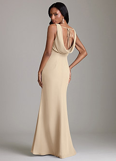 Azazie Linelle Robes de demoiselle d'honneur Robe Sirène en Mousseline de soie Plissée Champagne image2