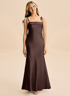 Azazie Willa Junior Ganache A-Line Bow Stretch Satin Dress image1