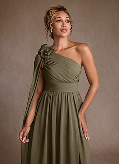 Azazie Lancaster Vestidos para mãe da noiva Vestido Salgueiro Verde de Chiffon de Linha A com Um ombro image6