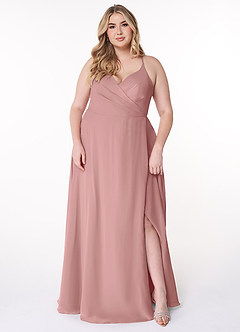 Azazie Davis Robes de demoiselle d'honneur Robe Trapèze en Mousseline de soie Col en V Rose Poussiéreuse image7