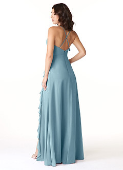 Azazie Tarni Robes de demoiselle d'honneur Robe Trapèze en Mousseline de soie Bleu Maussade image2