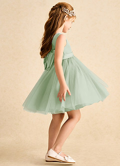 Azazie Jani Flower Girl Dresses Dusty Sage A-Line Bow Tulle Dress image3
