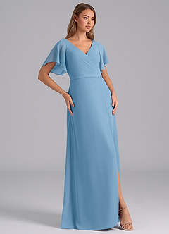 Azazie Ambrosia Bridesmaid Dresses Steel Blue A-Line Pleated Chiffon Dress image4