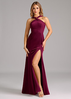 Azazie Rue Bridesmaid Dresses Cabernet A-Line Pleated Velvet Dress image5