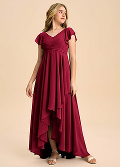 Azazie Caria Junior Burgundy A-Line Pleated Chiffon Dress image3