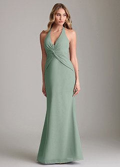 Azazie Valerie Bridesmaid Dresses Silver Sage Mermaid Pleated Chiffon Dress image1