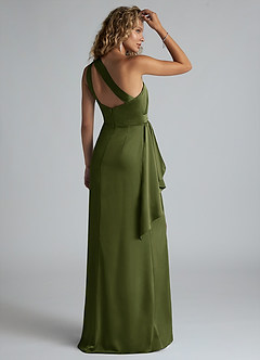 Azazie Maive Bridesmaid Dresses Olive Sheath Ruched Stretch Satin Dress image3