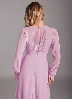 Azazie Matilda Bridesmaid Dresses Candy Pink A-Line Long Sleeve Chiffon Dress image8