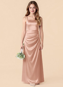 Azazie Renna Junior Robe Sirène en Satin extensible Plissée Or Rose image1