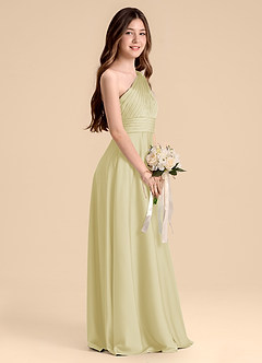 Azazie Charlize Junior Lemon Sorbet A-Line Pleated Stretch Satin Dress image5