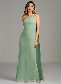 Azazie Juniper Bridesmaid Dresses Matcha Mermaid One Shoulder Chiffon Dress image4