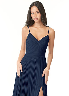 Azazie Vini Bridesmaid Dresses Dark Navy A-Line V-Neck Pleated Chiffon Dress image6