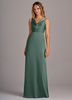 Azazie Wrenlee Bridesmaid Dresses Eucalyptus A-Line Stretch Satin Dress image4