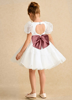 Azazie Debbie Flower Girl Dresses Ivory Amethyst Ball-Gown Sweetheart Neckline Organza Dress image9