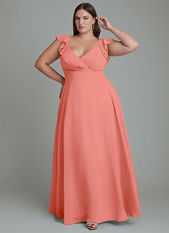 Azazie Leilani Bridesmaid Dresses Salmon Pink A-Line Pleated Chiffon Dress image6