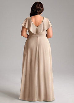 Azazie Lainey Bridesmaid Dresses Taupe A-Line with Pockets Chiffon Dress image9