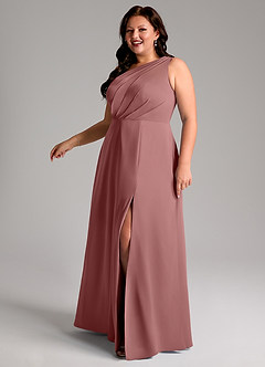 Azazie Phaedra Bridesmaid Dresses Desert Rose A-Line One Shoulder Chiffon Dress image14