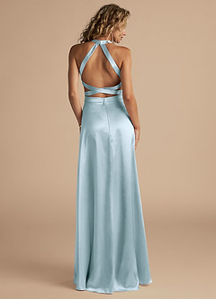 Azazie Clarice Bridesmaid Dresses Sky Blue A-Line High Neck Metallic Satin Dress image2