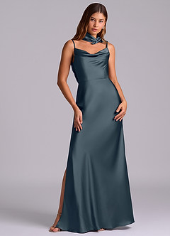 Azazie Yazmine Final Sale Dusty Sage Mermaid Pleated Stretch Satin Dress image4