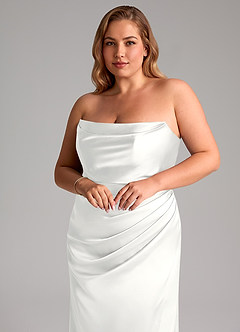 Azazie Leonis Brautjungfernkleider Wandelbar Meerjungfrau-Linie Plissee Stretch-Satin Kleid Weiß image10