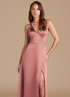 Azazie Maksim Bridesmaid Dresses Dusty Rose A-Line Metallic Satin Dress image3