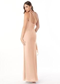 Azazie Maive Brautjungfernkleider Etui Gefaltet Rüsche Chiffon Kleid Englisches Rosa image4