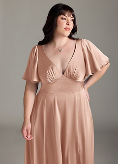 Azazie Kimber Brudtärnklänningar Klänning av A-Line i Stretch Satin Ruched Roséguld image11