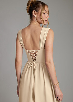 Azazie Caterina Bridesmaid Dresses Champagne A-Line Corset Chiffon Dress image2