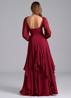Azazie Karan Bridesmaid Dresses Burgundy A-Line Long Sleeve Chiffon Dress image2