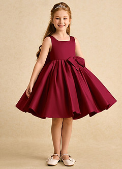 Azazie Jessie Flower Girl Dresses Burgundy A-Line Bow Matte Satin Dress image5