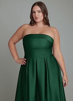 Azazie Lucienne Vestidos de damas de honor Vestido Verde Oscuro de Satén Elástico de Línea A Convertible con Palabra de honor image13