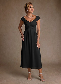 Azazie Mirta 신부의 어머니 드레스 A라인 주름진 플로럴 번아웃 티 길이 드레스 image1