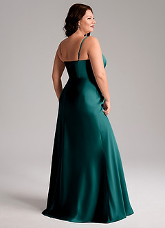 Azazie Lidia Robes de demoiselle d'honneur Robe Sirène en Satin extensible Fente Latérale Paon image13