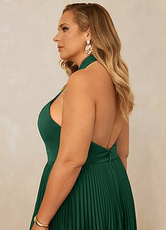 Christian Siriano Bridal for Azazie 1007 Bridesmaid Dresses Dark Green A-Line Pleated Stretch Satin Dress image9