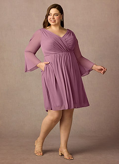 Azazie Teraso Mother of the Bride Dresses Vintage Mauve A-Line Pleated Mesh Dress image12