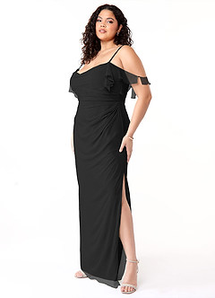 Azazie Emeralda Bridesmaid Dresses Black Sheath Off the Shoulder Chiffon Dress image9
