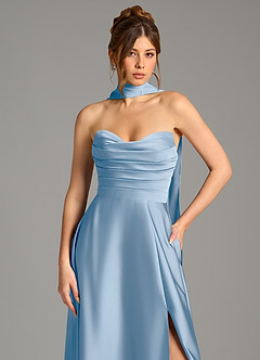 Azazie Ayla Robes de demoiselle d'honneur Robe Trapèze en Satin extensible Corset Poudre Bleue image2