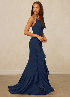 Christian Siriano Bridal for Azazie 1006 Bridesmaid Dresses Dark Navy Mermaid Ruched Chiffon Dress image5