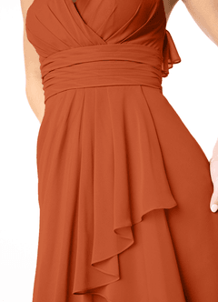 Azazie Aviv Robes de demoiselle d'honneur Robe Trapèze en Mousseline de soie Plissée Orange Brûlée image4