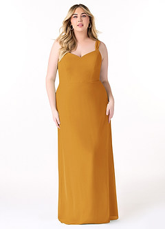 Azazie Denice Brautjungfernkleider Etui Gefaltet Chiffon Kleid Butterscotch image9
