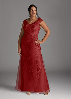 Azazie Melena Mother of the Bride Dresses Rust Mermaid Lace Tulle Dress image7