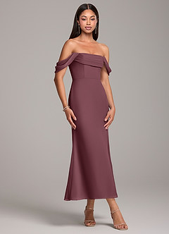 Azazie Saige Jurken voor bruidsmeisjes Converteerbaar Jurk van Chiffon met Kolom Off the Shoulder Sangria image4