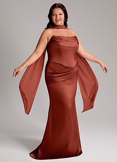 Azazie Sorrel Robes de demoiselle d'honneur Robe Sirène Convertible en Satin extensible Sans bretelle Terracotta image9