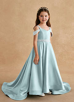Azazie Jodi Flower Girl Dresses Mist A-Line Matte Satin Dress image3
