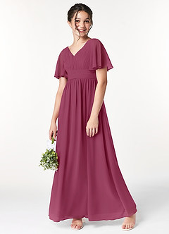 Azazie Temeka Junior Mulberry A-Line Pleated Chiffon Dress image1